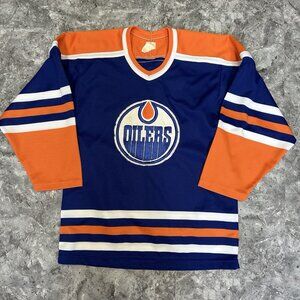 Vintage Edmonton Oilers Hockey Jersey Size Small NHL Blank Blue Orange Maska